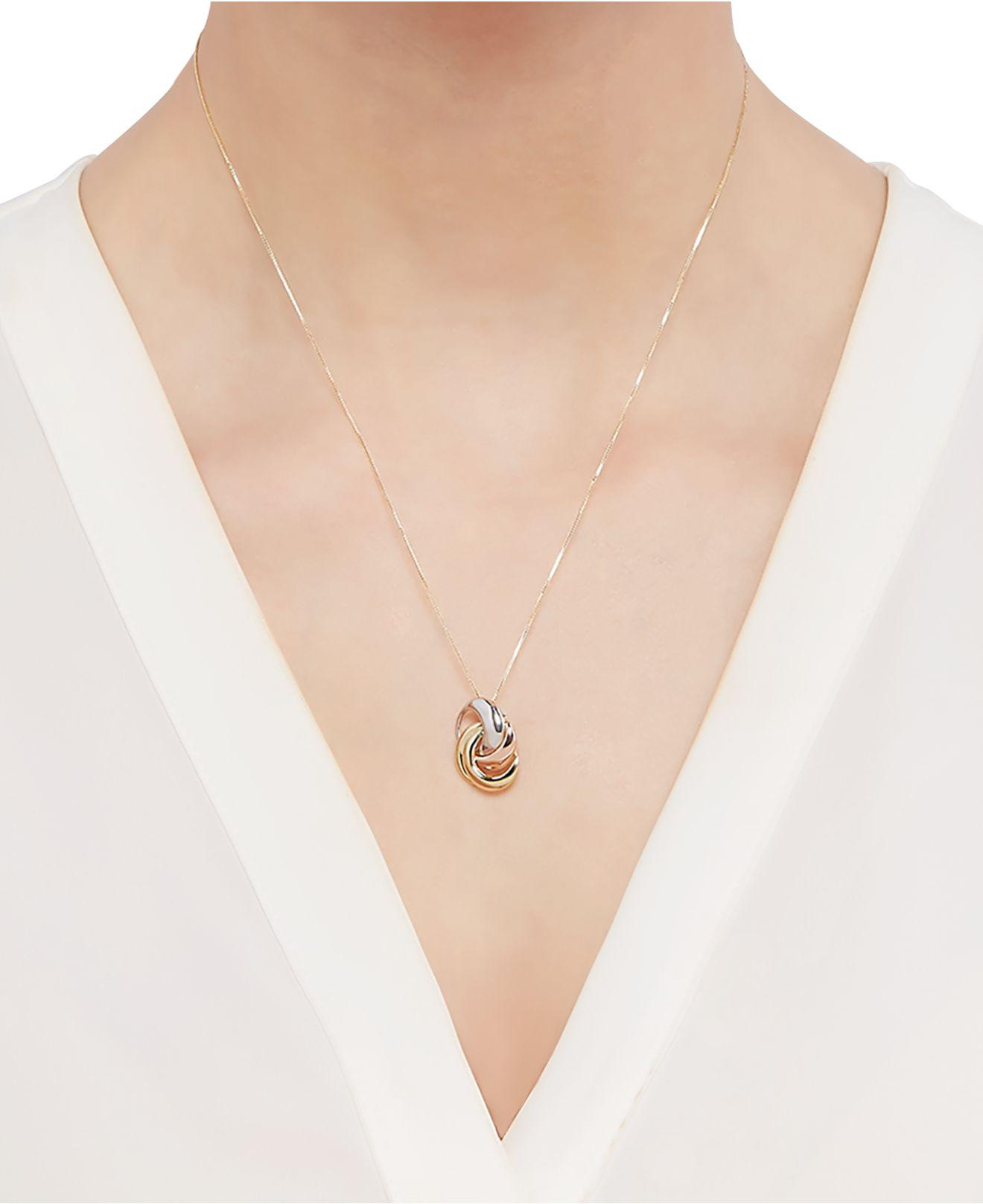 Macy's Tricolor Interlocking Circle 18" Pendant Necklace In 10k Gold, White Gold & Rose Gold in