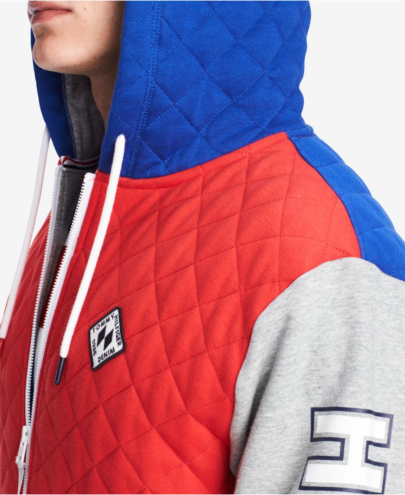 Clothing, Shoes & Accessories Tommy Hilfiger Denim Men's High Risk Red  Isaac Colorblock Quilted Zip Hoodie Activewear