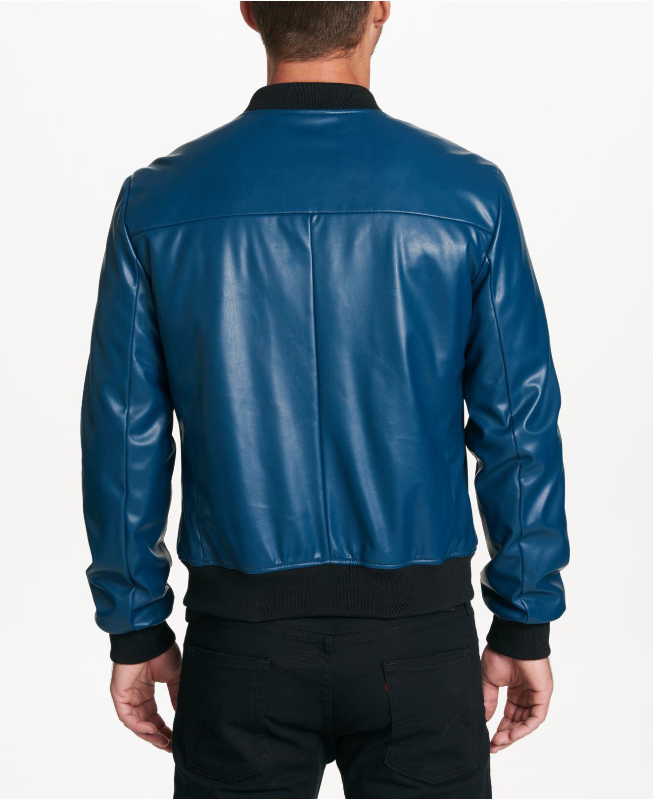 Download DKNY Men's Faux-leather Full-zip Jacket in Teal (Blue) for ...
