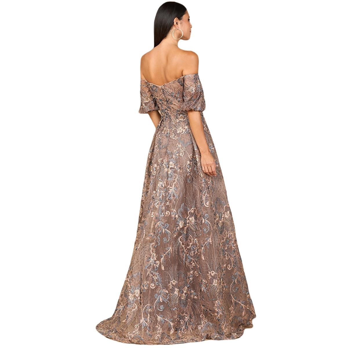 floral dresses for women long KissProm A-Line Strapless Blue Print Prom Dresses, Blue / 18 LaDivine J4055 Sequin Corset Color:Lilac 2 dress_shop_may_4 and a high side