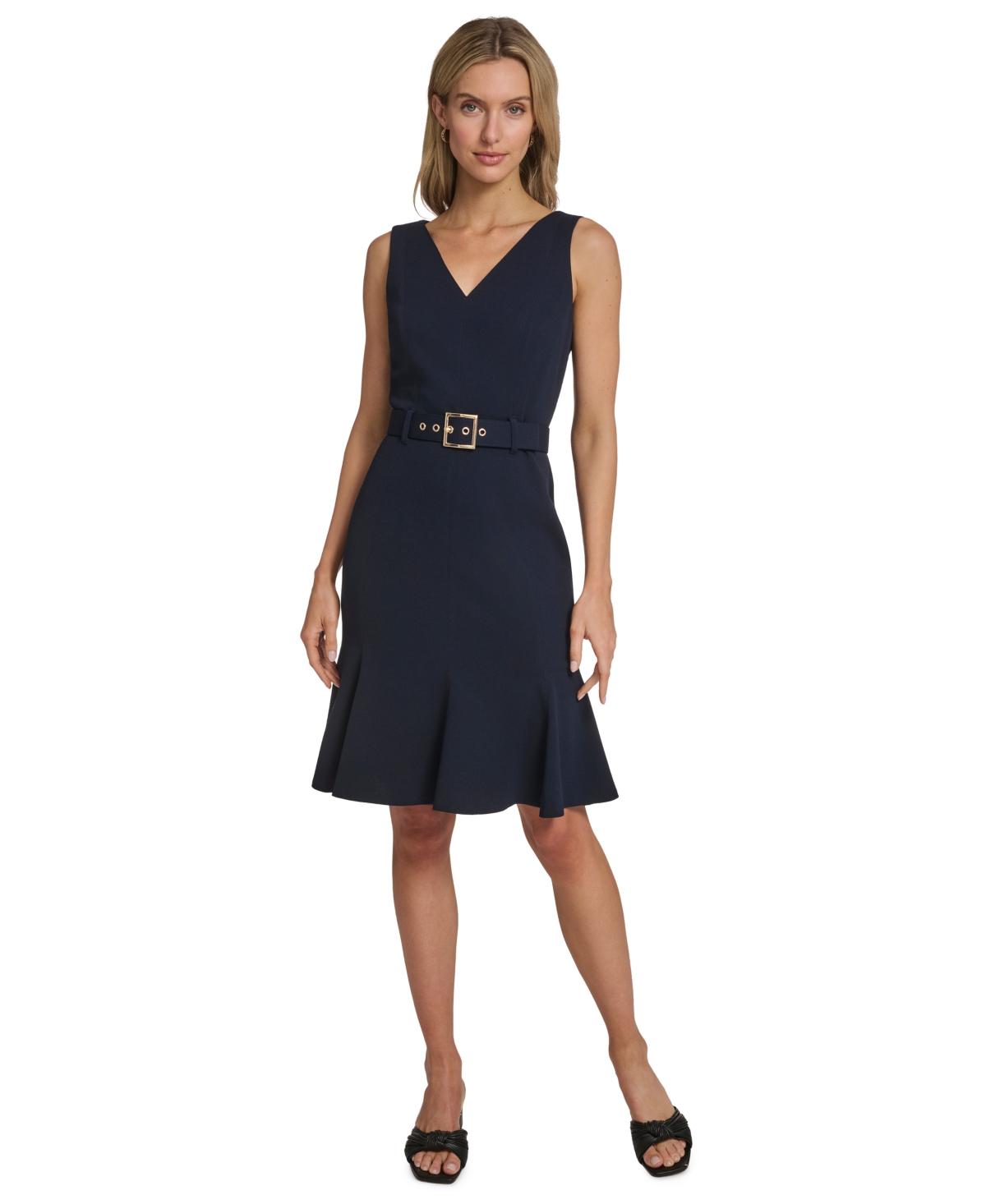 calvin klein women's belted a-line dress Calvin Klein Women's Belted A-Line Midi Dress