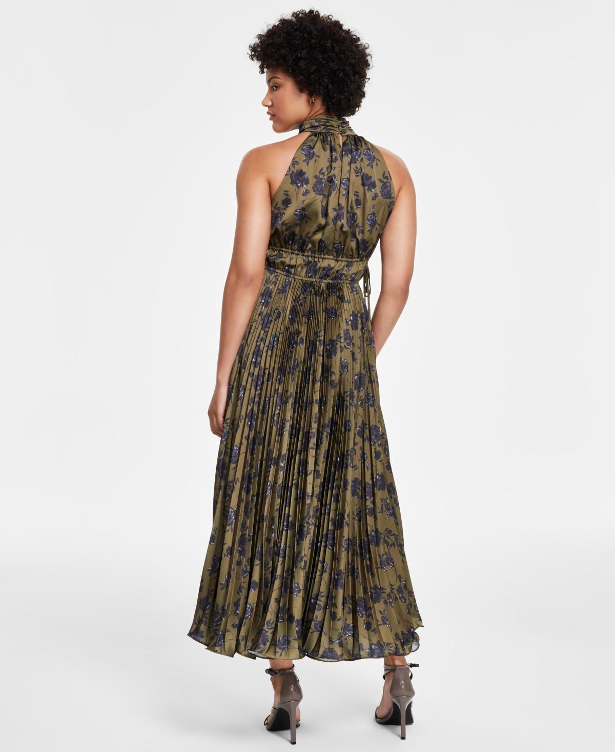 Taylor Floral Print Pleated Halter Maxi Dress in Green | Lyst