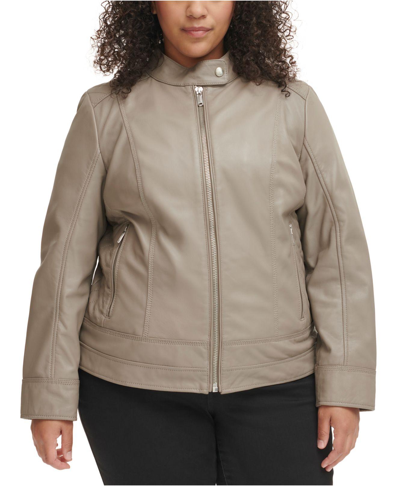 Guess Plus Size Quilted-shoulder Leather Coat, Created Macy's in Gray Lyst
