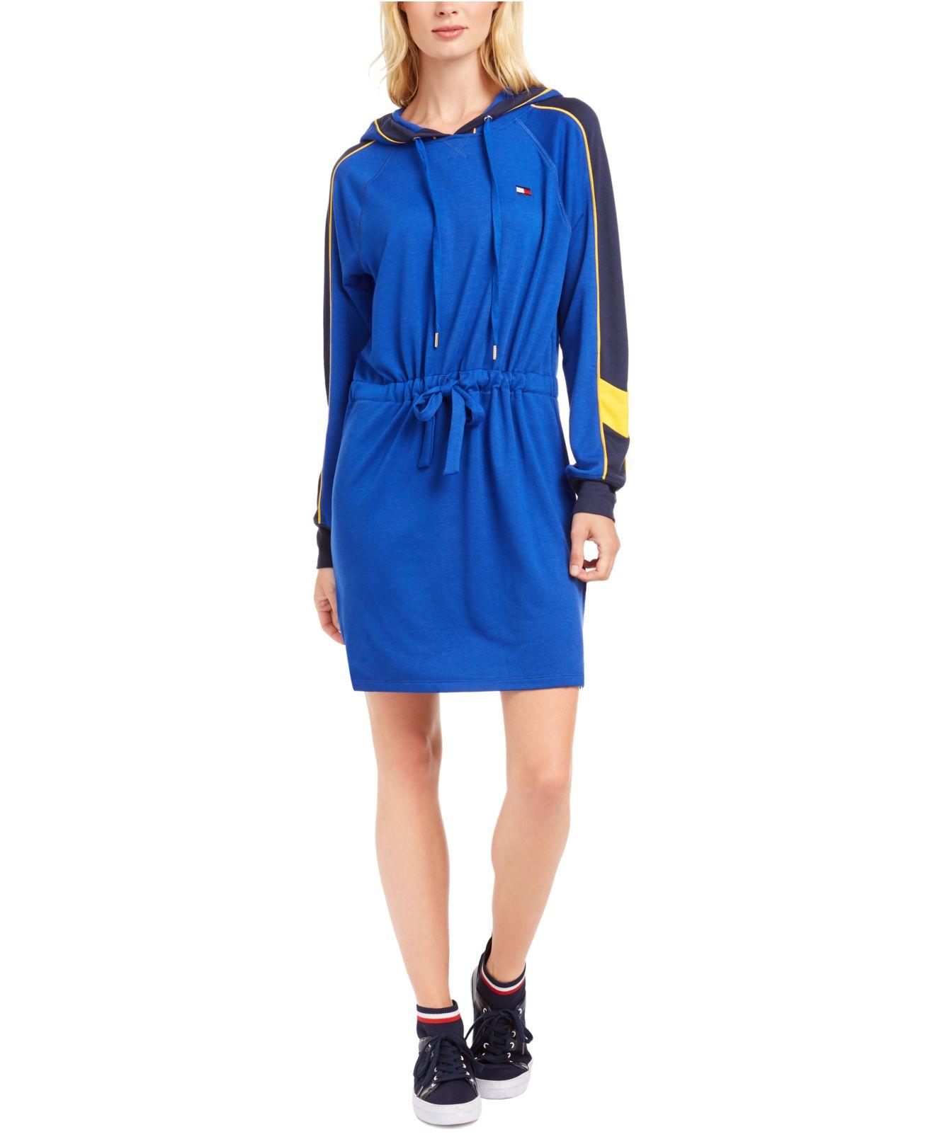 Tommy Hilfiger Synthetic Sport Hooded Drawstringwaist Dress in Blue Lyst