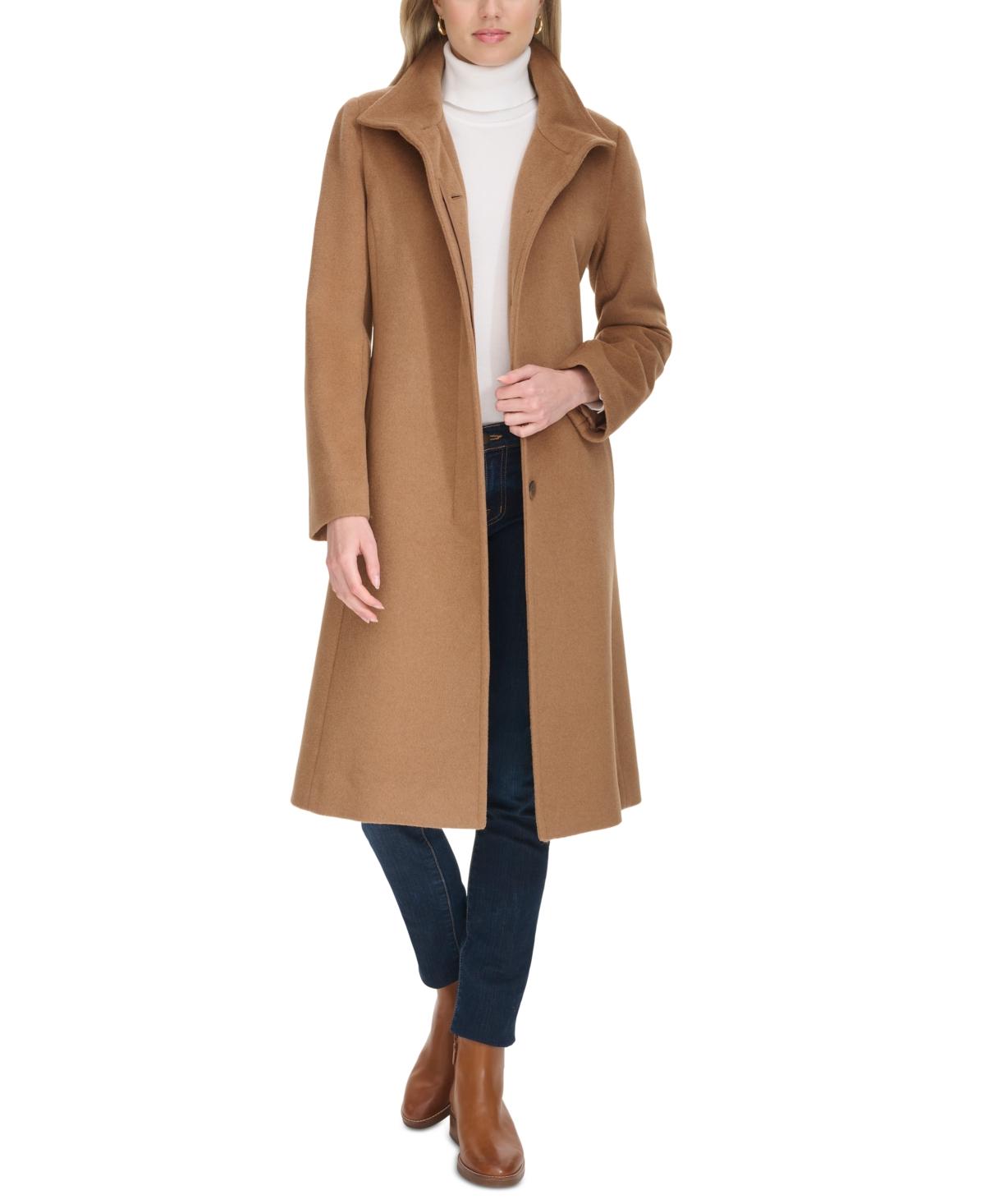 Cole Haan Stand collar Single breasted Wool Blend Coat in Natural Lyst