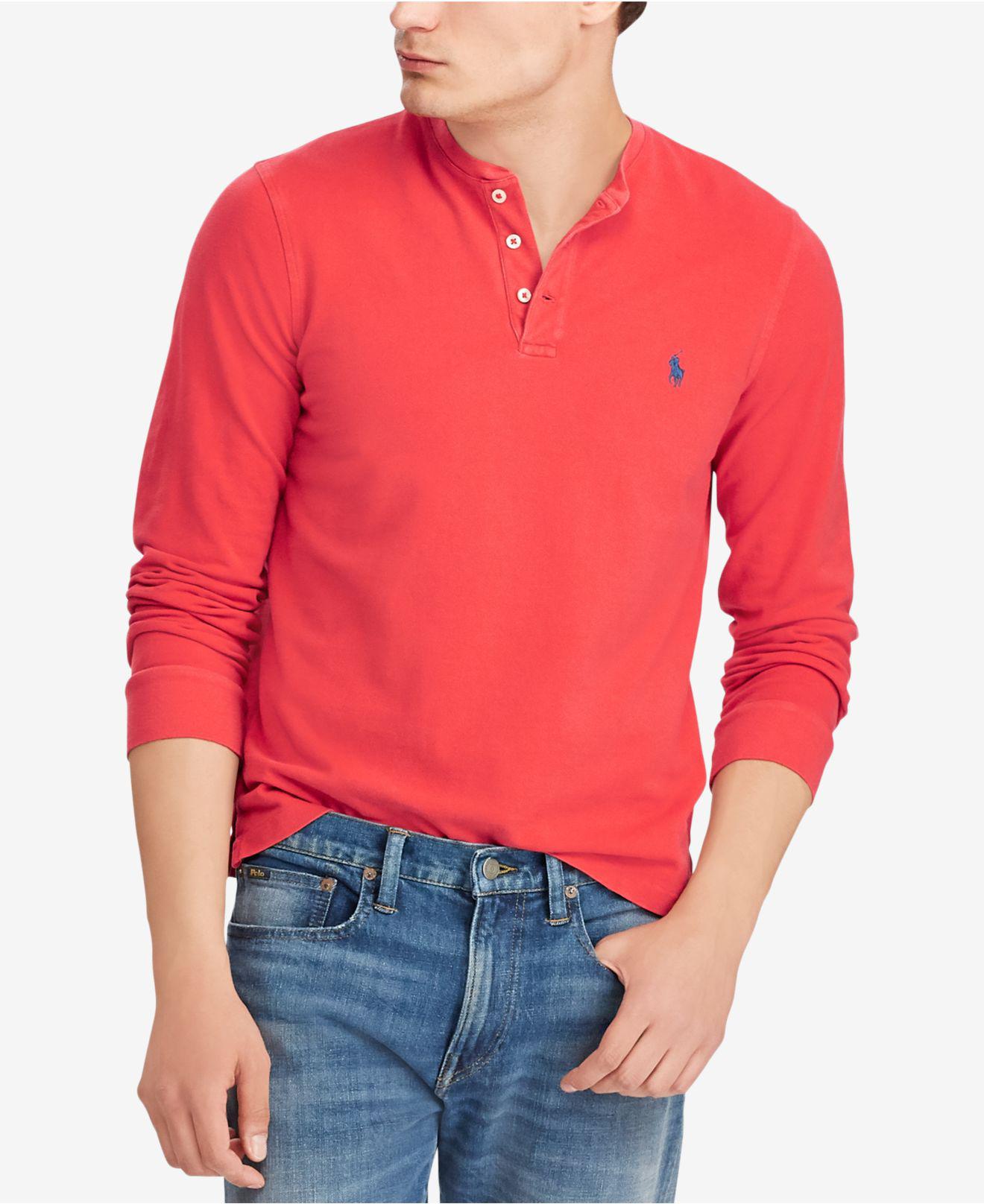 Polo Ralph Lauren Featherweight Cotton Henley Shirt in Red for Men | Lyst
