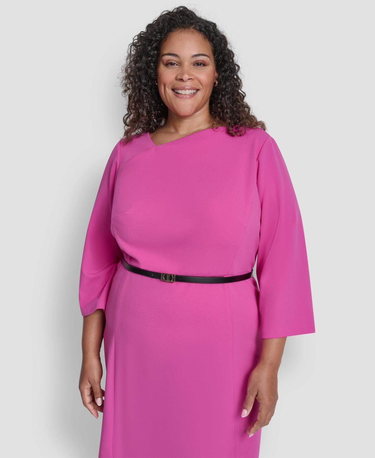 DKNY Plus Size 3/4-sleeve Asymmetrical Neck Sheath Dress in Pink | Lyst