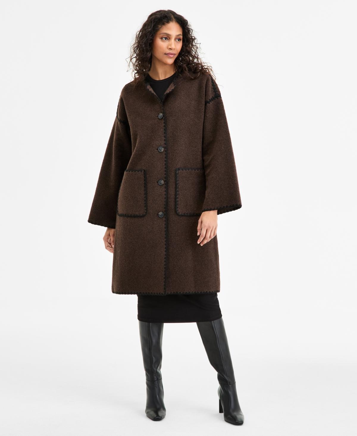 BCBGMAXAZRIA Button-front Edge-stitch Scarf Coat in Black | Lyst