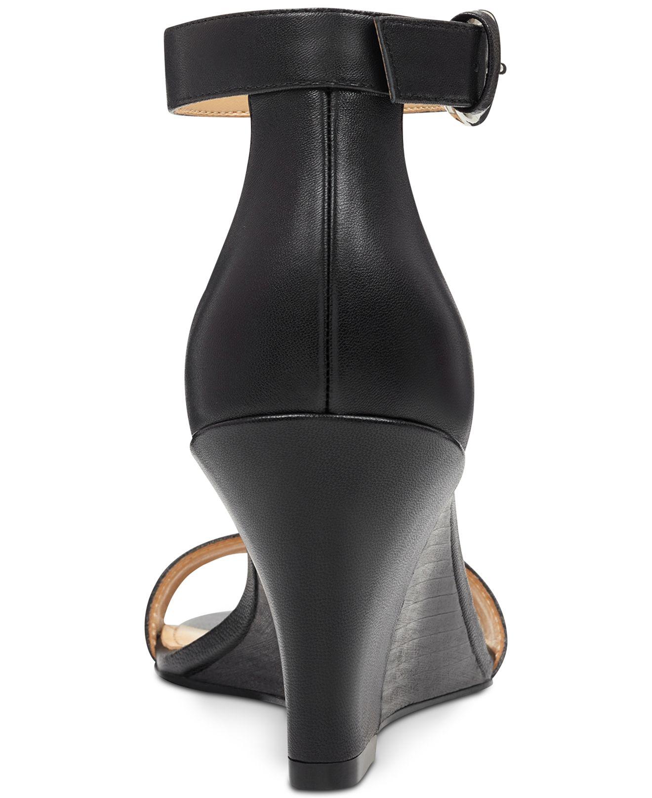 Nine West Sloane Wedge Sandals in Black | Lyst