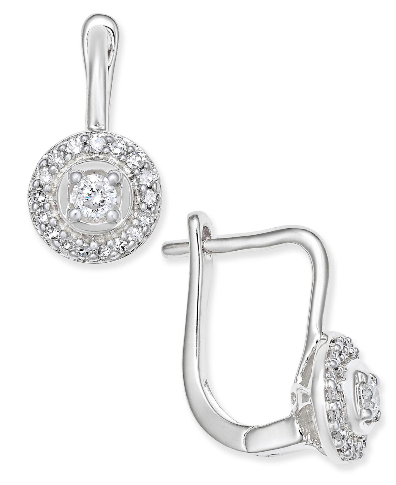 Macy's Diamond Circle Leverback Earrings (1/5 Ct. T.w.) In 14k White