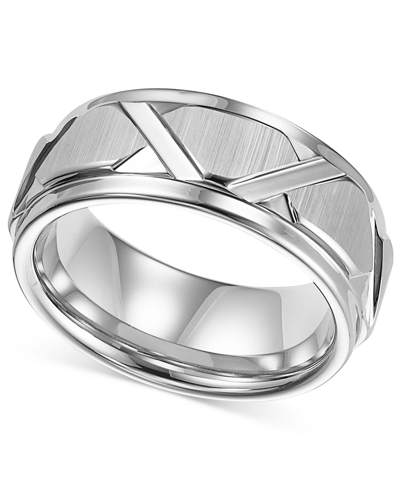 Lyst Triton Men's White Tungsten Ring, Bright Cuts Wedding Band in