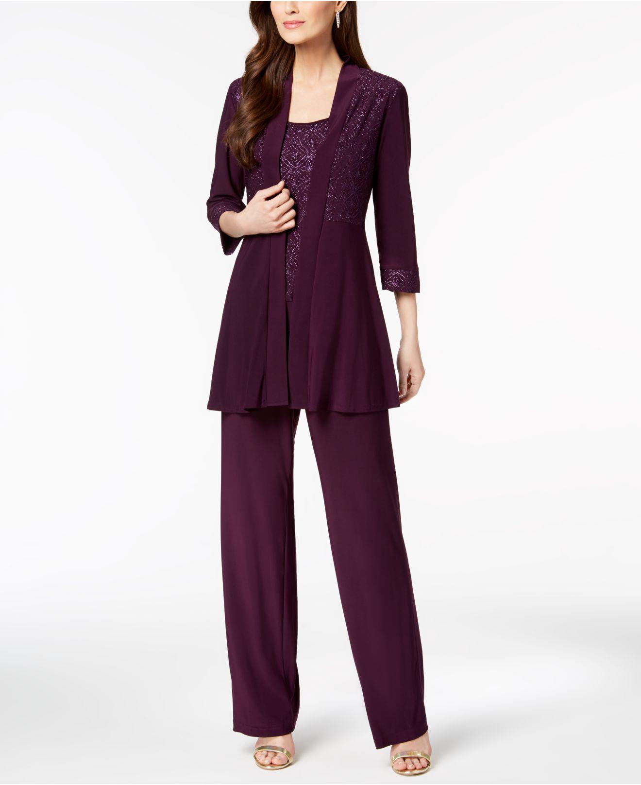 R & M Richards Synthetic Glitterprint Pantsuit in Plum (Purple) Lyst