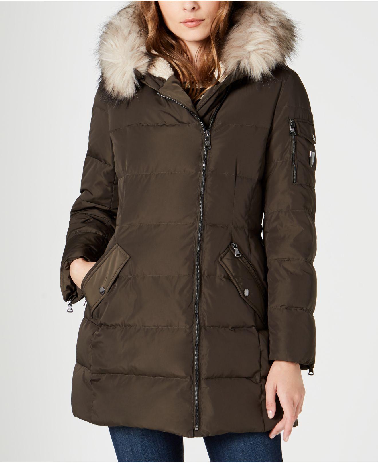 Vince Camuto Fauxfurtrim Hooded Down Puffer Coat Lyst