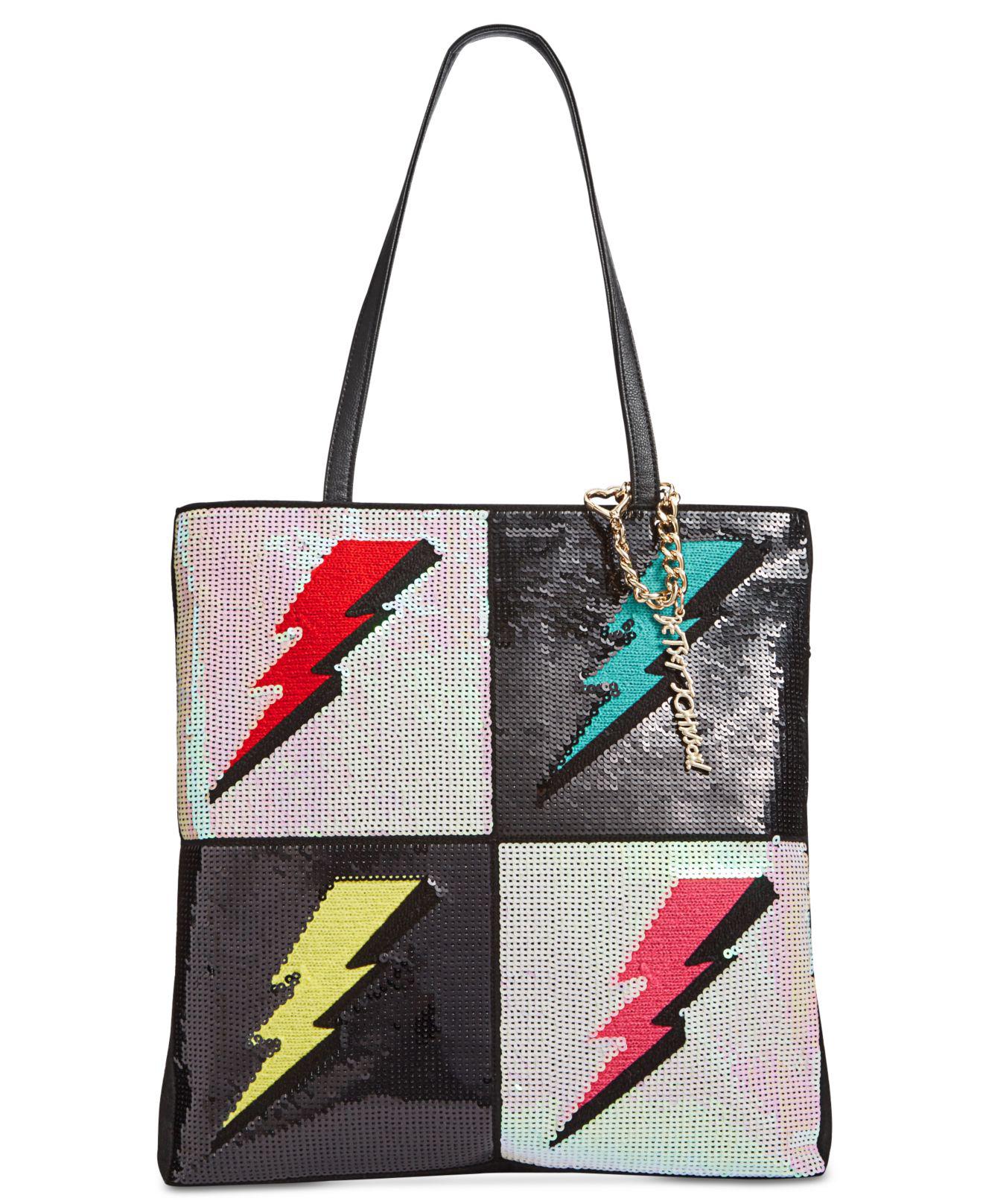 Betsey Johnson Sequined Lightning Medium Tote Red