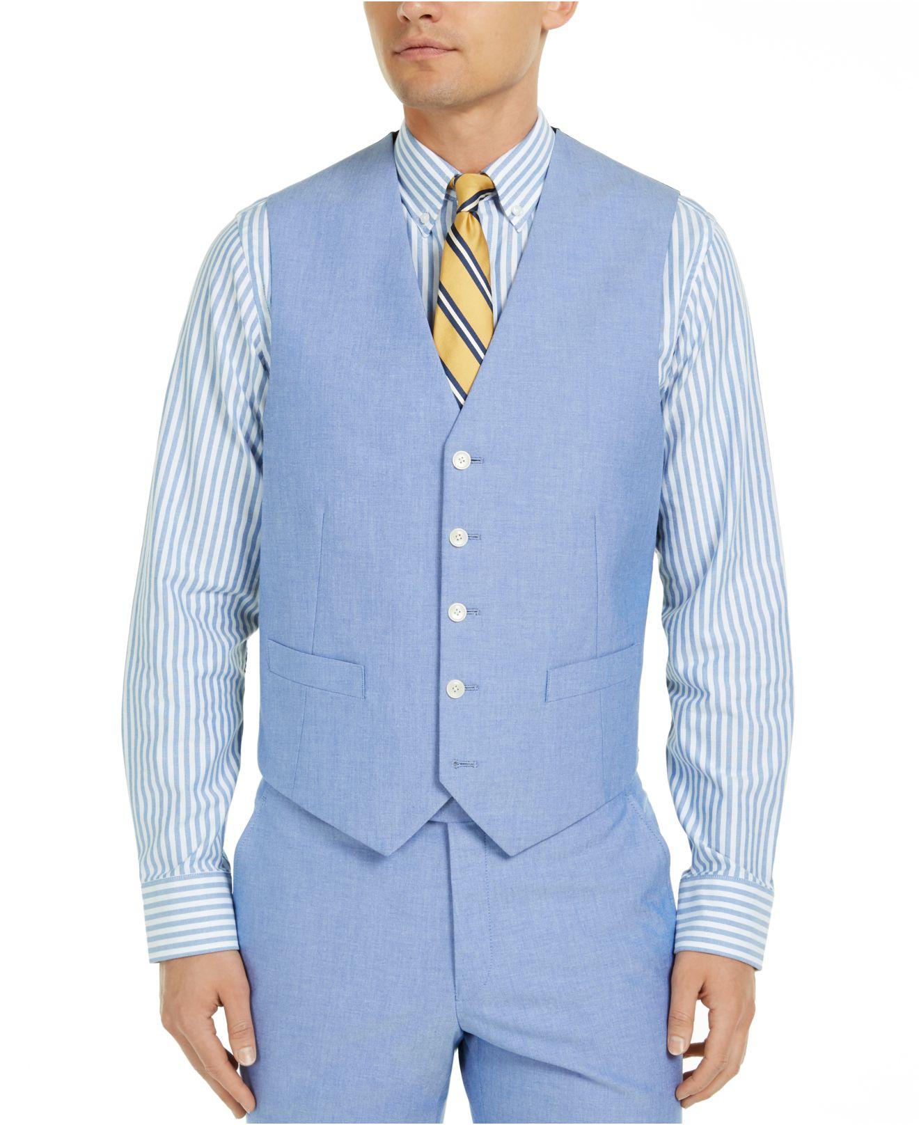 Tommy Hilfiger Cotton Slim-fit Thflex Stretch Blue Chambray Suit Vest for  Men - Lyst