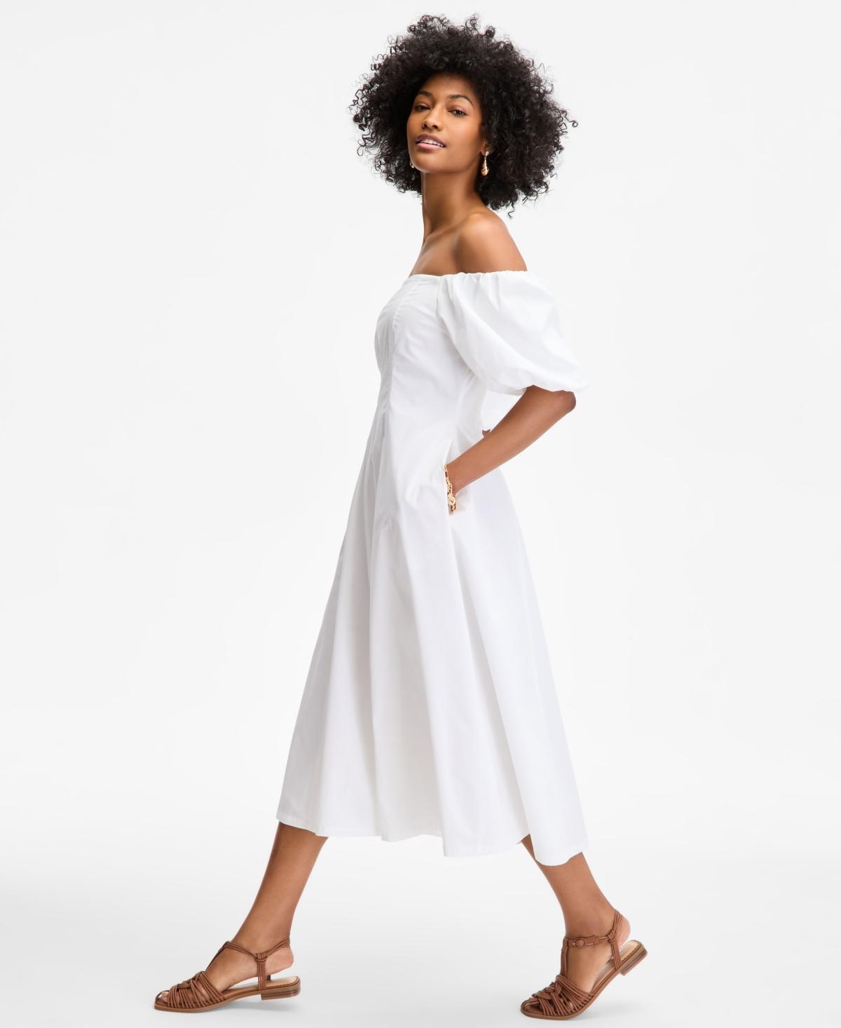 On 34th Off-the-shoulder Puff-sleeve Midi Dress in White | Lyst