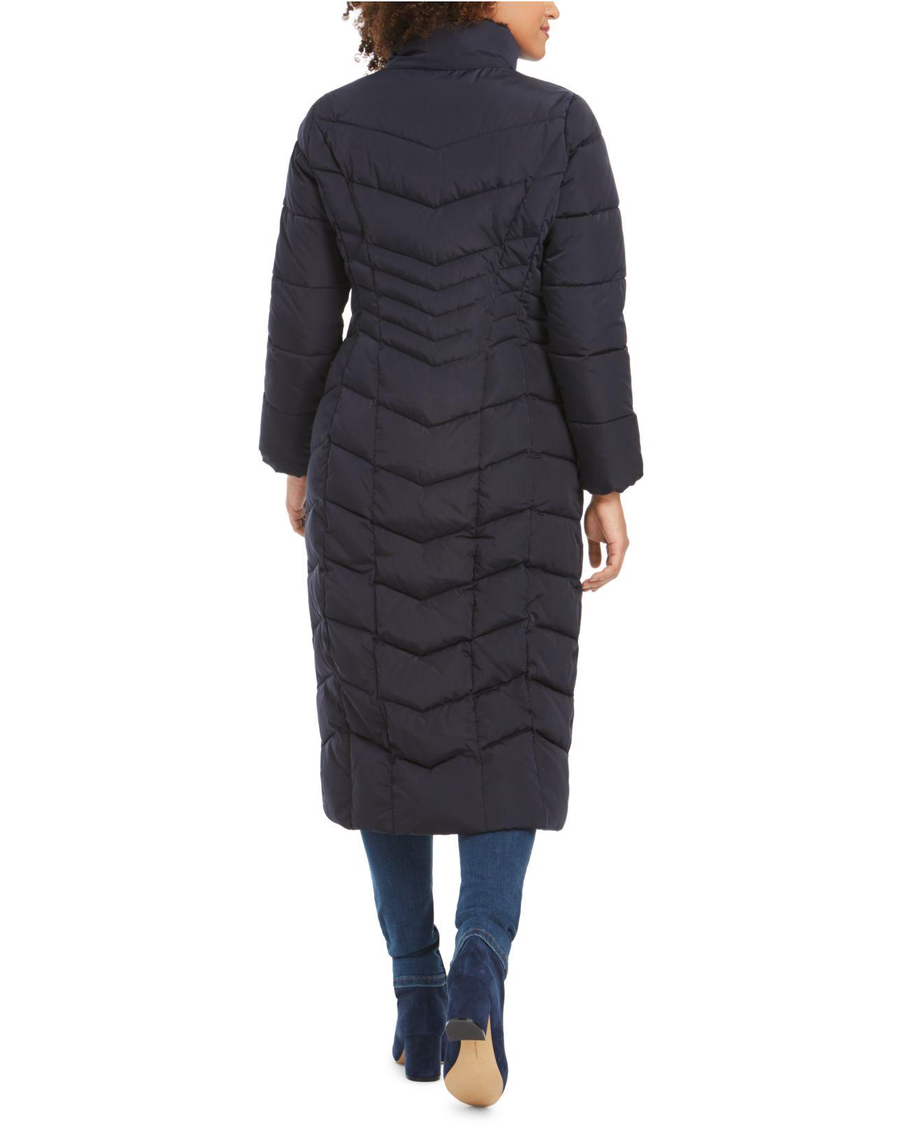 Calvin Klein Hooded Faux-fur-trim Maxi Puffer Coat in Navy (Blue) - Lyst