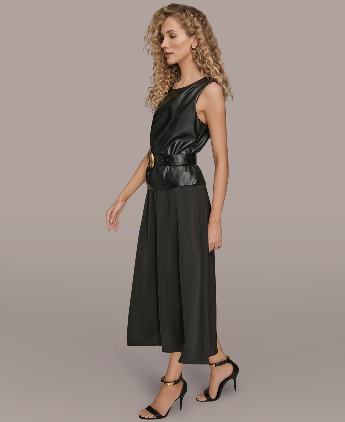 Donna Karan Sleeveless Mixed Media Belted Midi Dress in Black | Lyst Donna Karan Sleeveless Mixed Media Belted Midi Dress in Black | Lyst