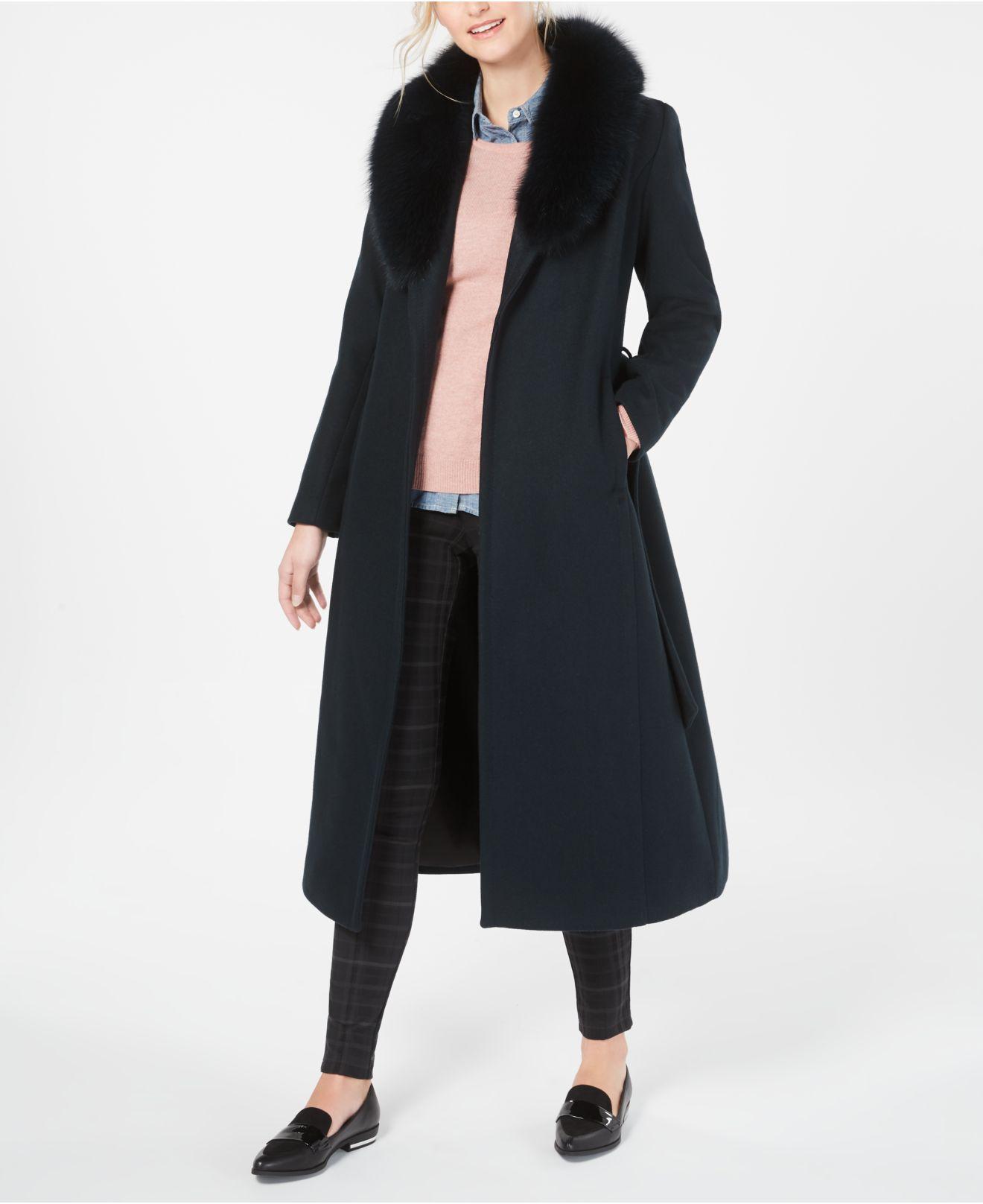 Forecaster Fox-fur-collar Belted Maxi Wrap Coat - Lyst