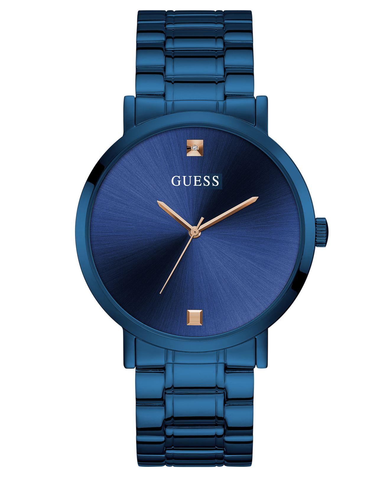 Guess Diamondaccent Blue Stainless Steel Bracelet Watch 44mm for Men