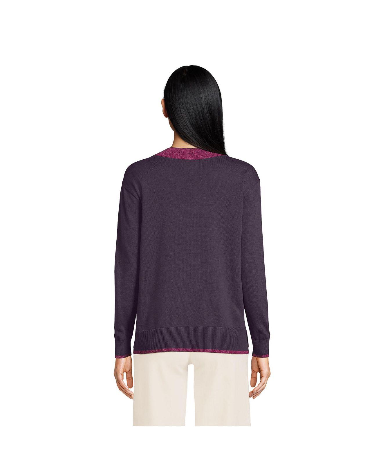 Lands' End Fine Gauge Cotton Crewneck Sweater in Blue | Lyst