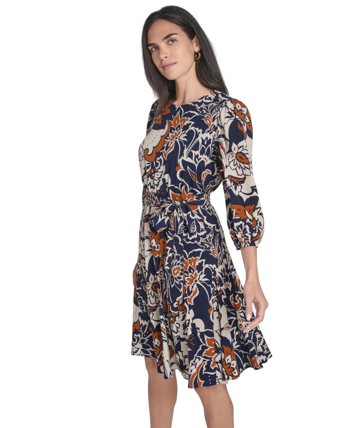Jessica Howard Women's Petite Printed Scuba Fit & Flare Dress - Blue Multi, Size 10 - View #2