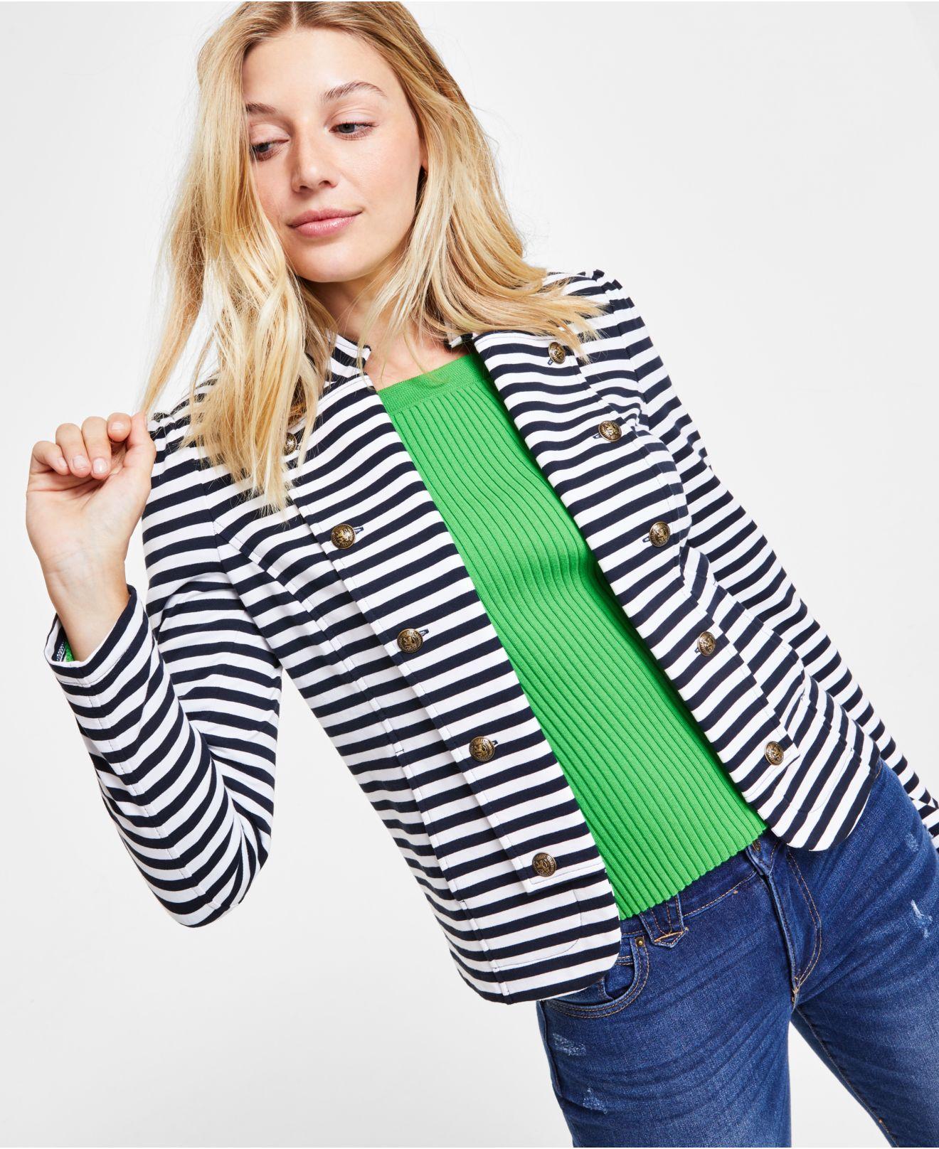 Tommy Hilfiger Striped Puff-sleeve Jacket in Green | Lyst