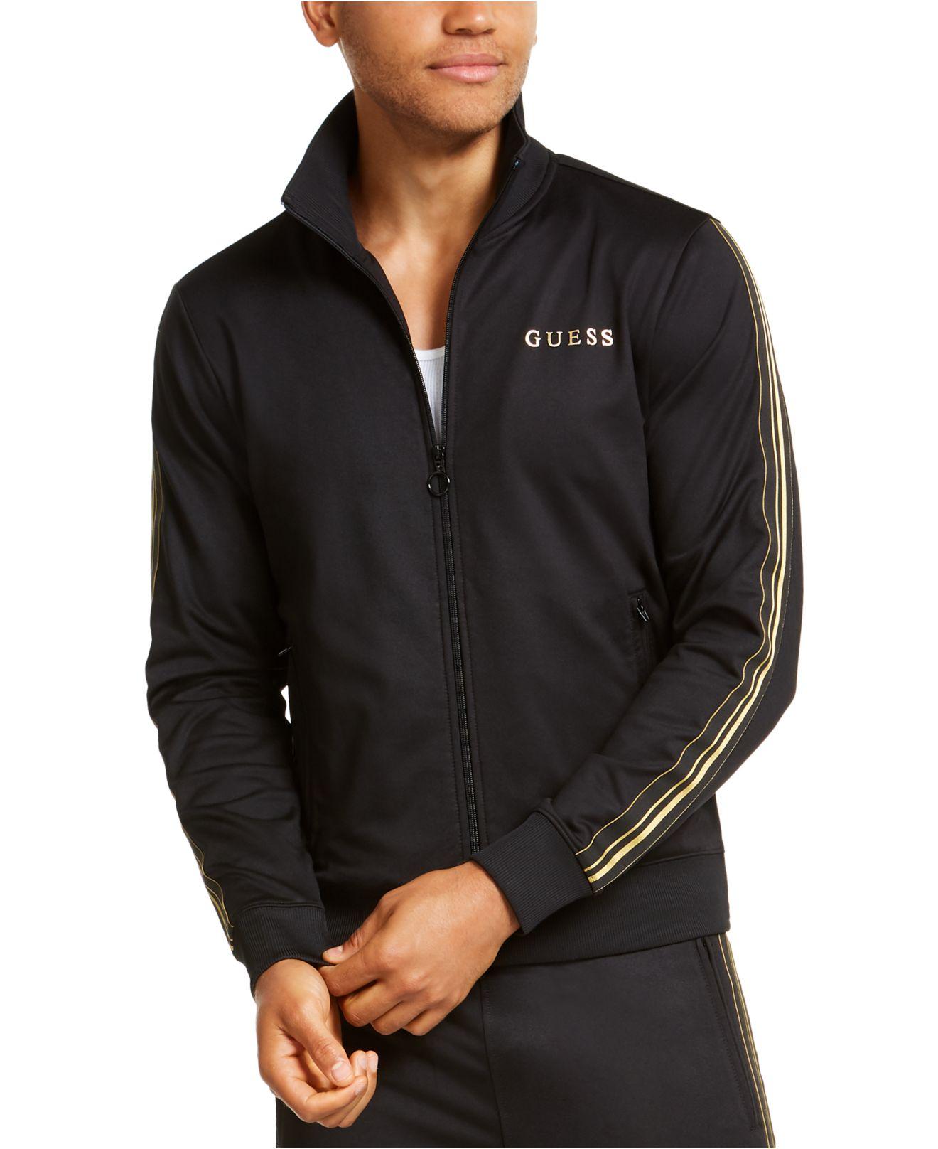 Guess Synthetic Gold Stripe Track Jacket in Black for Men | Lyst