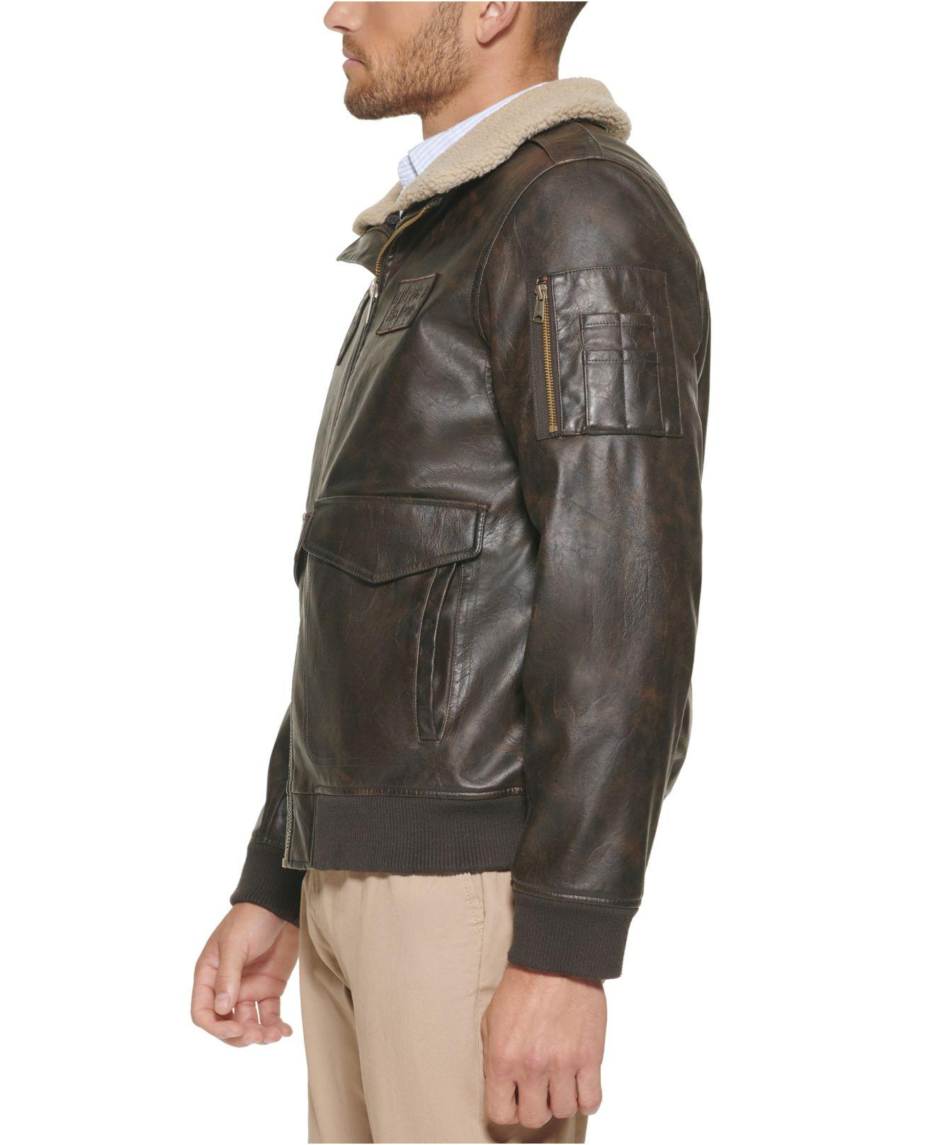 Tommy Faux Leather Aviator Bomber Jacket, Created For Macy's in Brown for Men |
