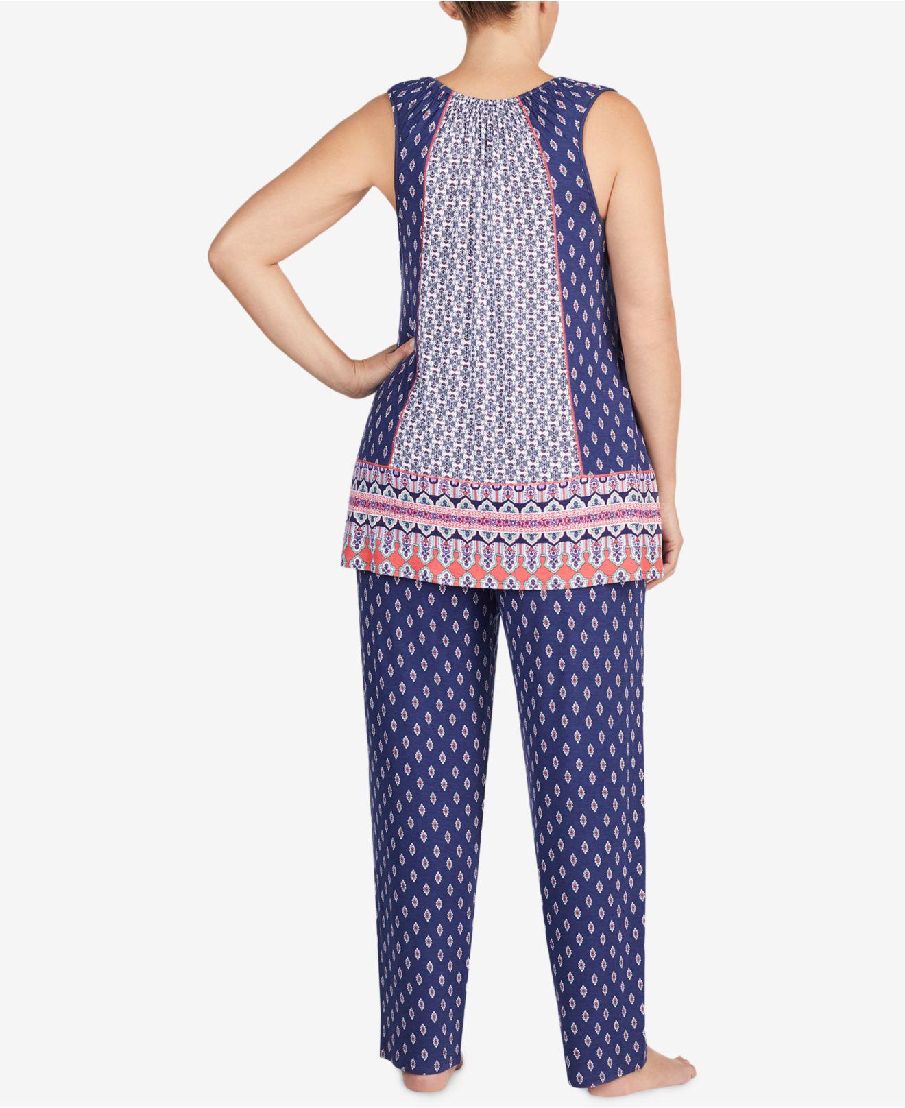 Ellen Tracy Synthetic Plus Size Contrast Tassel Jersey Pajama Set in ...