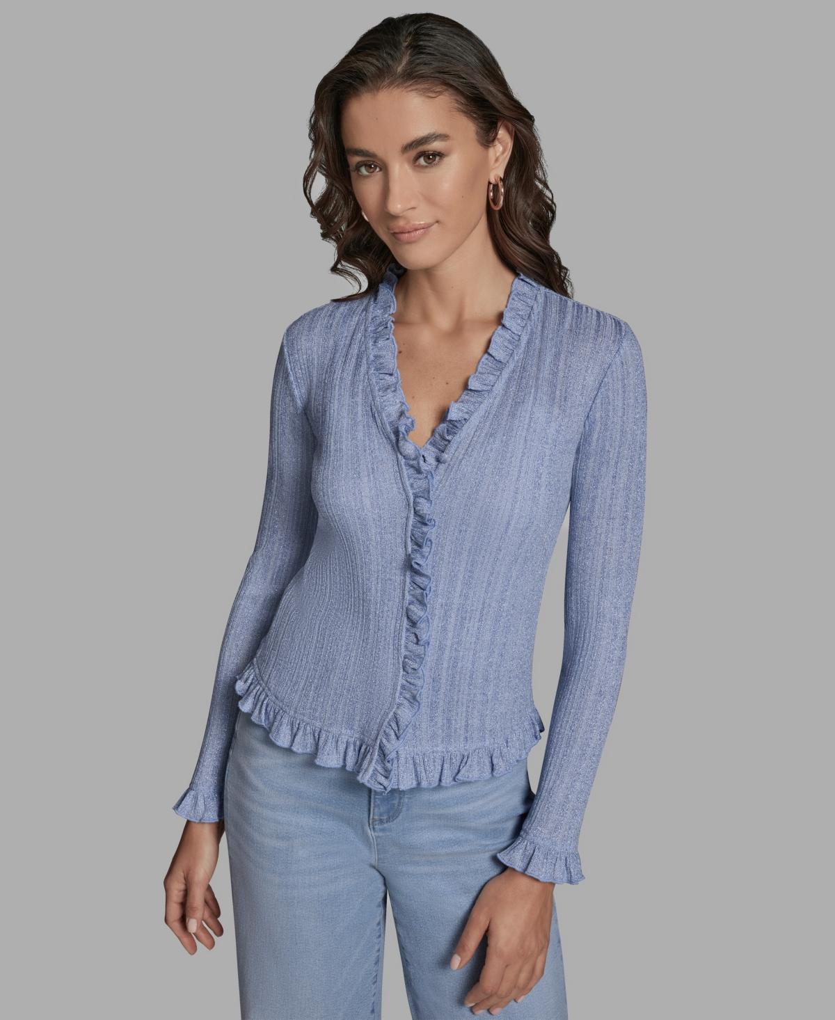 BCBGMAXAZRIA Women's Long Sleeve Sweater With Ruffle Detail - Stretchy Crew Neck Pullover - View #12