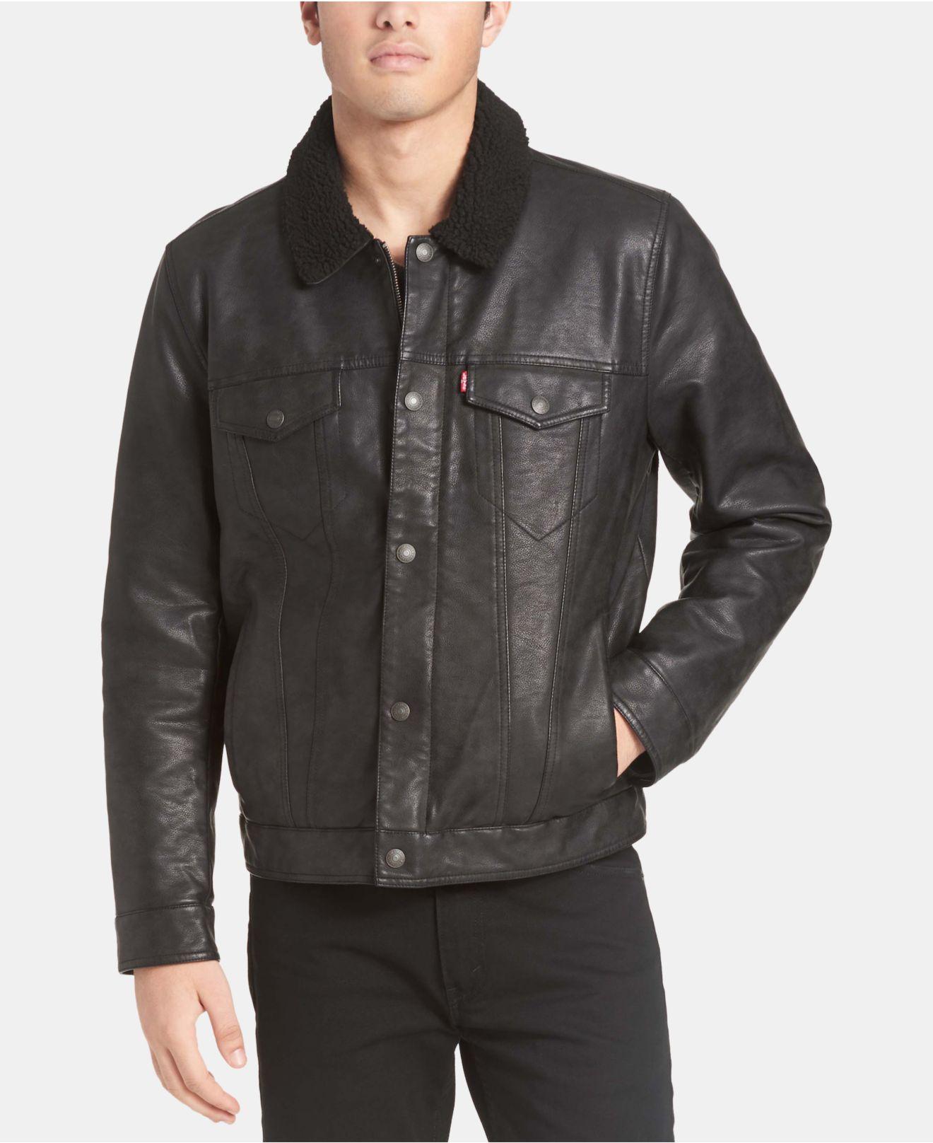 Levi's Faux-leather Trucker Jacket in Black for Men - Lyst