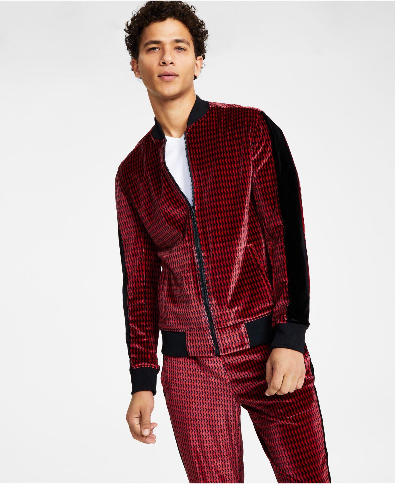 INC International Concepts Classic-fit Geo-print Full-zip Velour Tracksuit  Jacket, Created For Macy's in Red for Men | Lyst