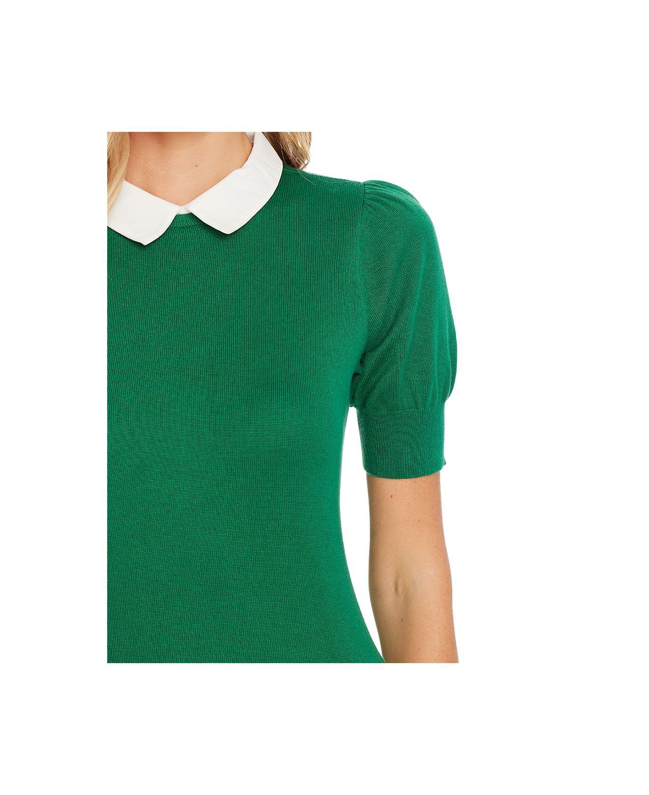 Cece Short Sleeve Sweater With Contrast Collar in Green | Lyst