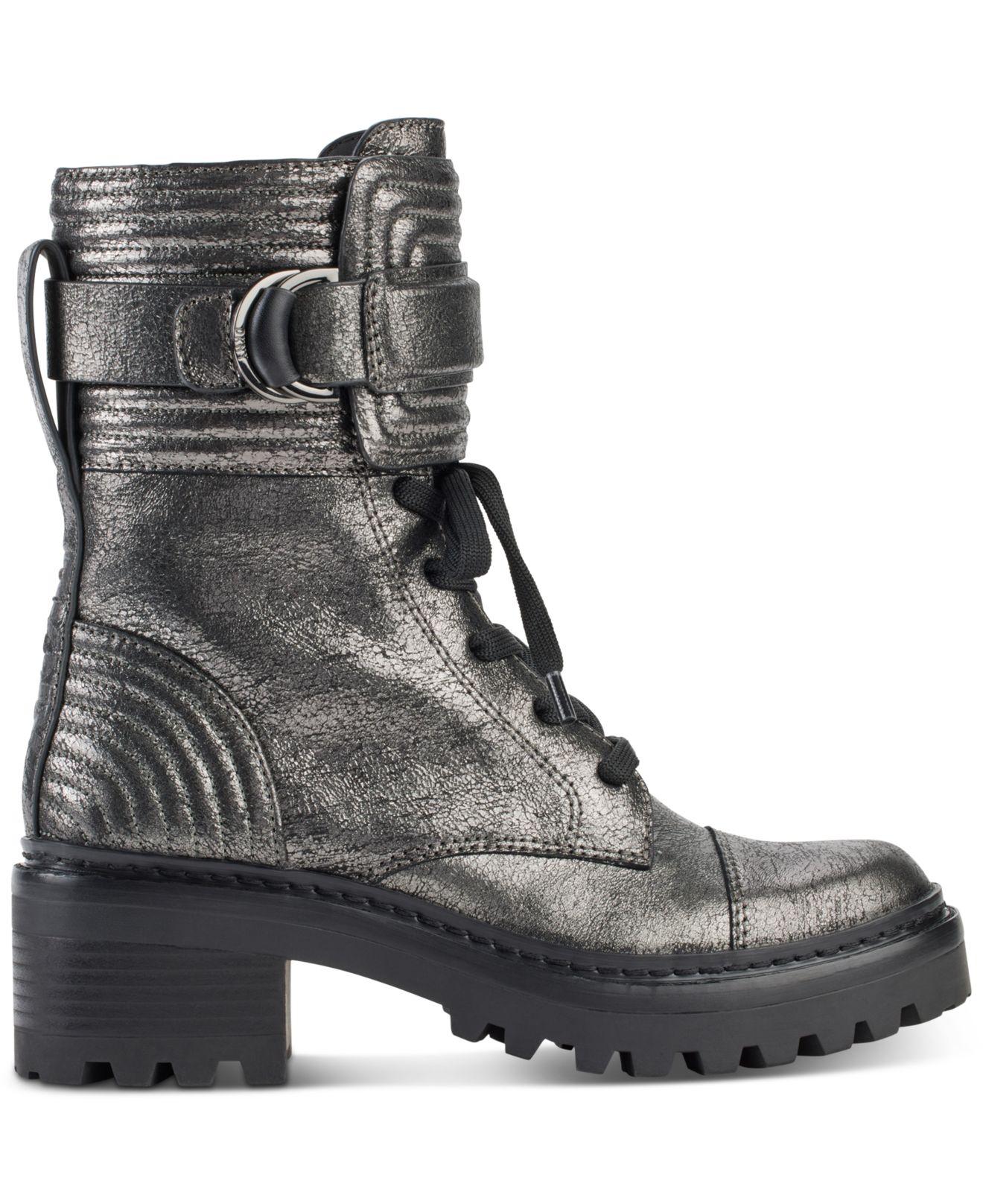 DKNY Basia Buckled Quilted Block-heel Combat Boots in Black | Lyst