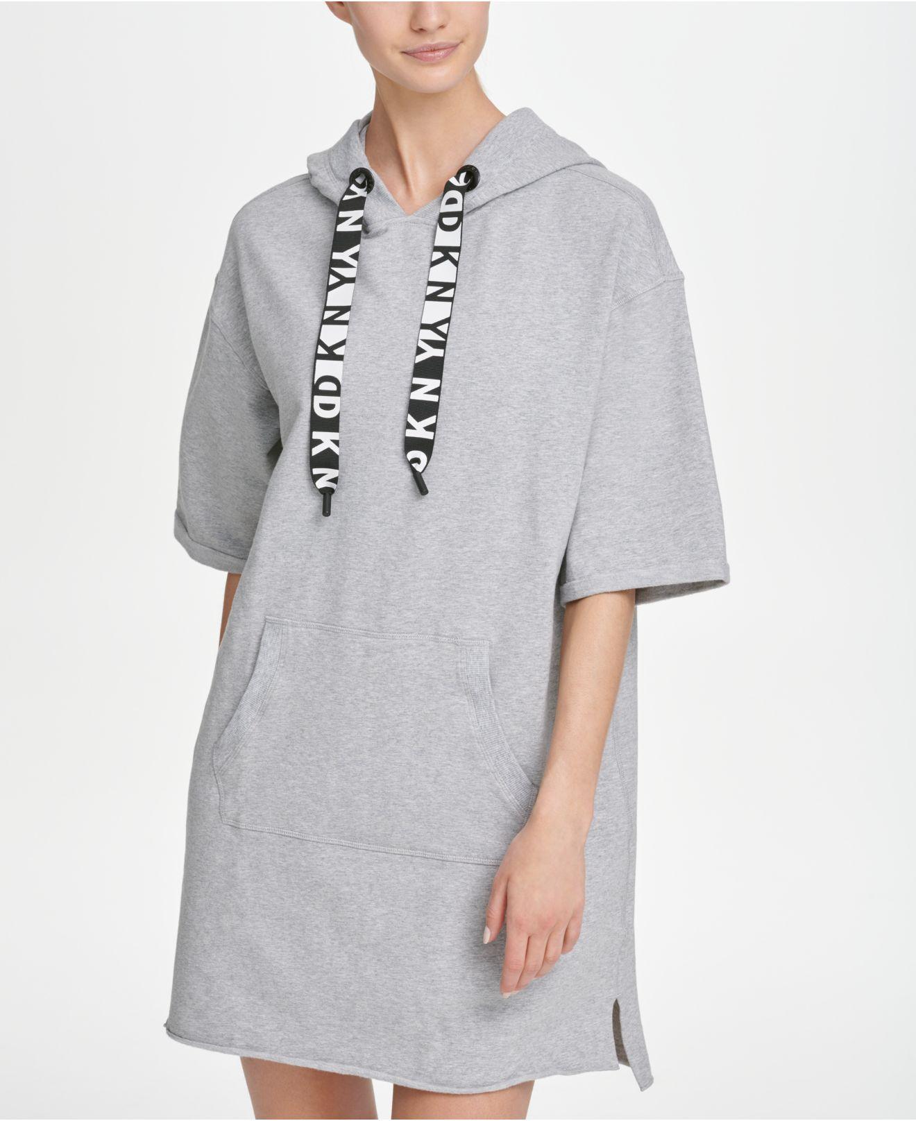 DKNY Sport Logo Hoodie Dress in Gray