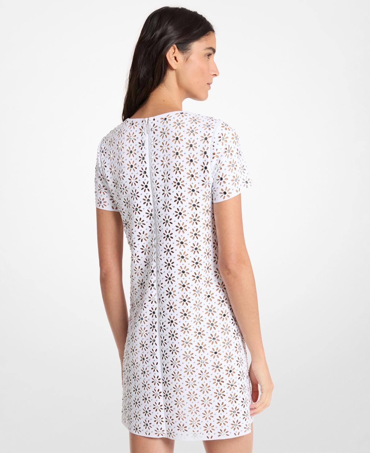 Michael Kors Crochet Crewneck A-line Mini Dress in White
