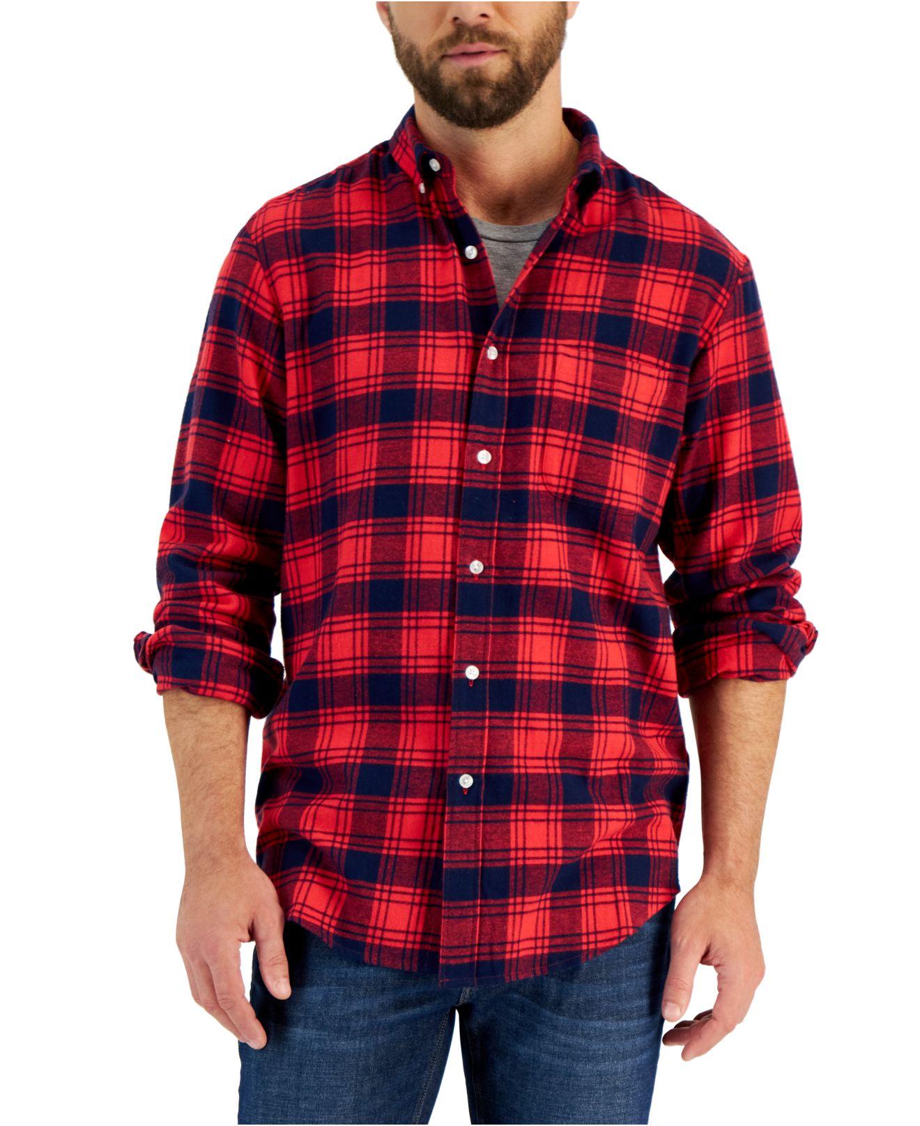 Club Room Regular-fit Plaid Flannel Shirt, Created For Macy's in Red ...