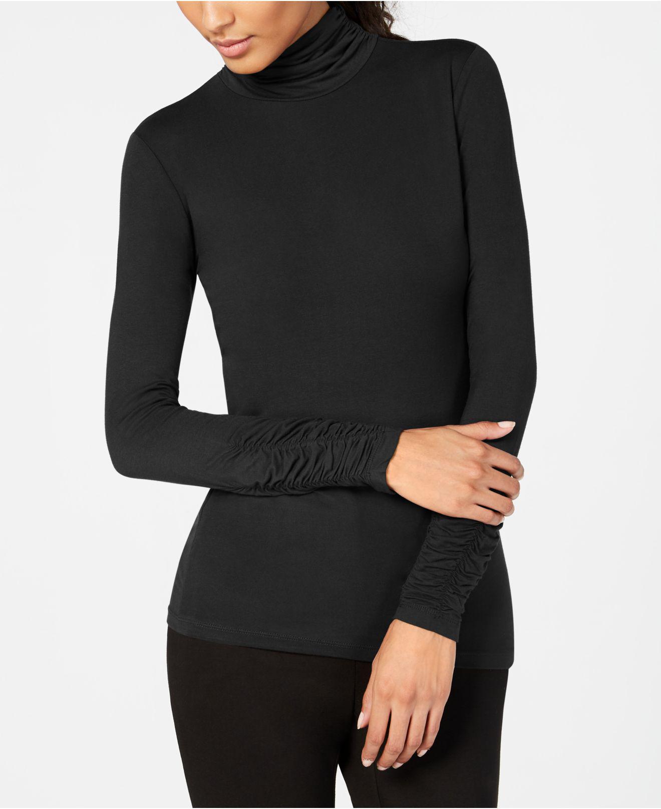 Alfani Synthetic Long-sleeve Ruched Turtleneck Top in Black - Lyst