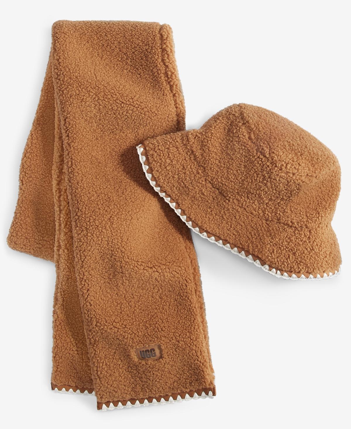 NWT UGG Women\'s Scalloped Edge Bucket Hat Chestnut Teddy Chestnut - Winter UGG Sherpa Bucket Hat – Will & Bear  main image 3