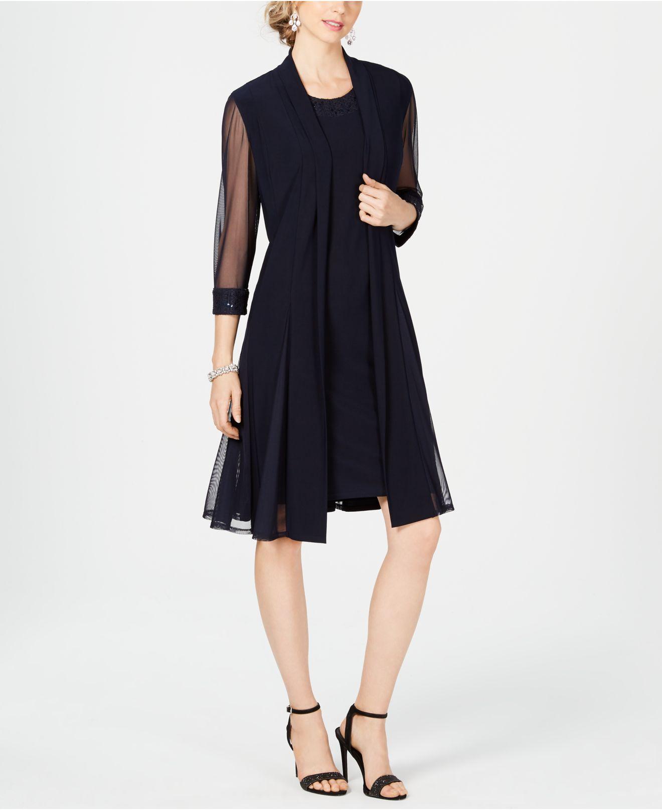 R & M Richards Lace Embellished Dress & Duster Jacket in Navy (Blue) Lyst