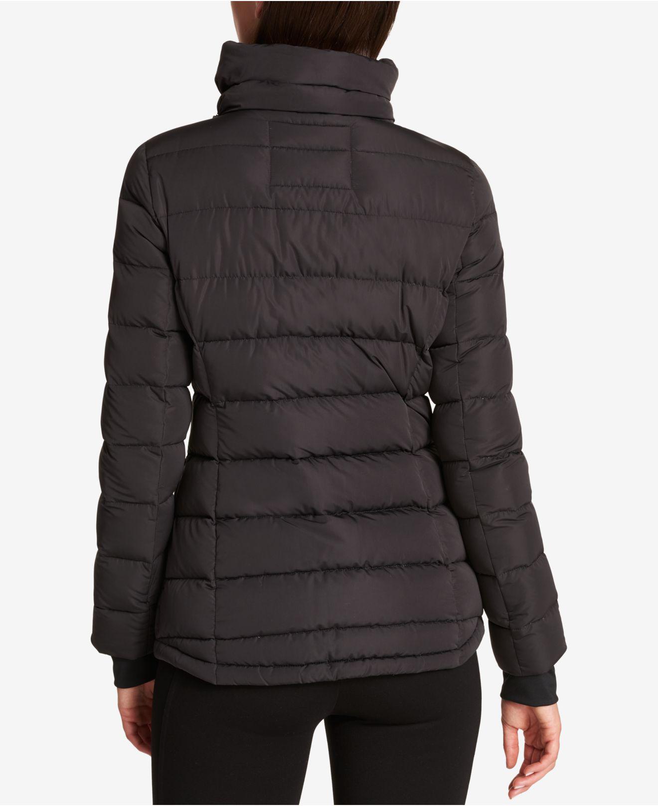 dkny asymmetrical puffer coat