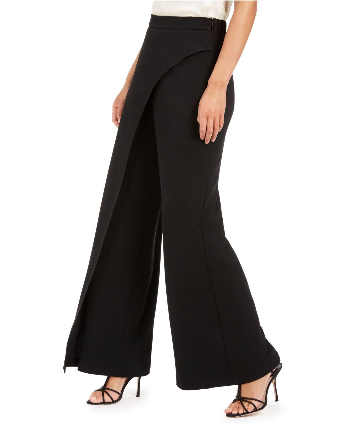 Adrianna Papell Synthetic Crepe Drapedfront Wideleg Pants in Black Lyst