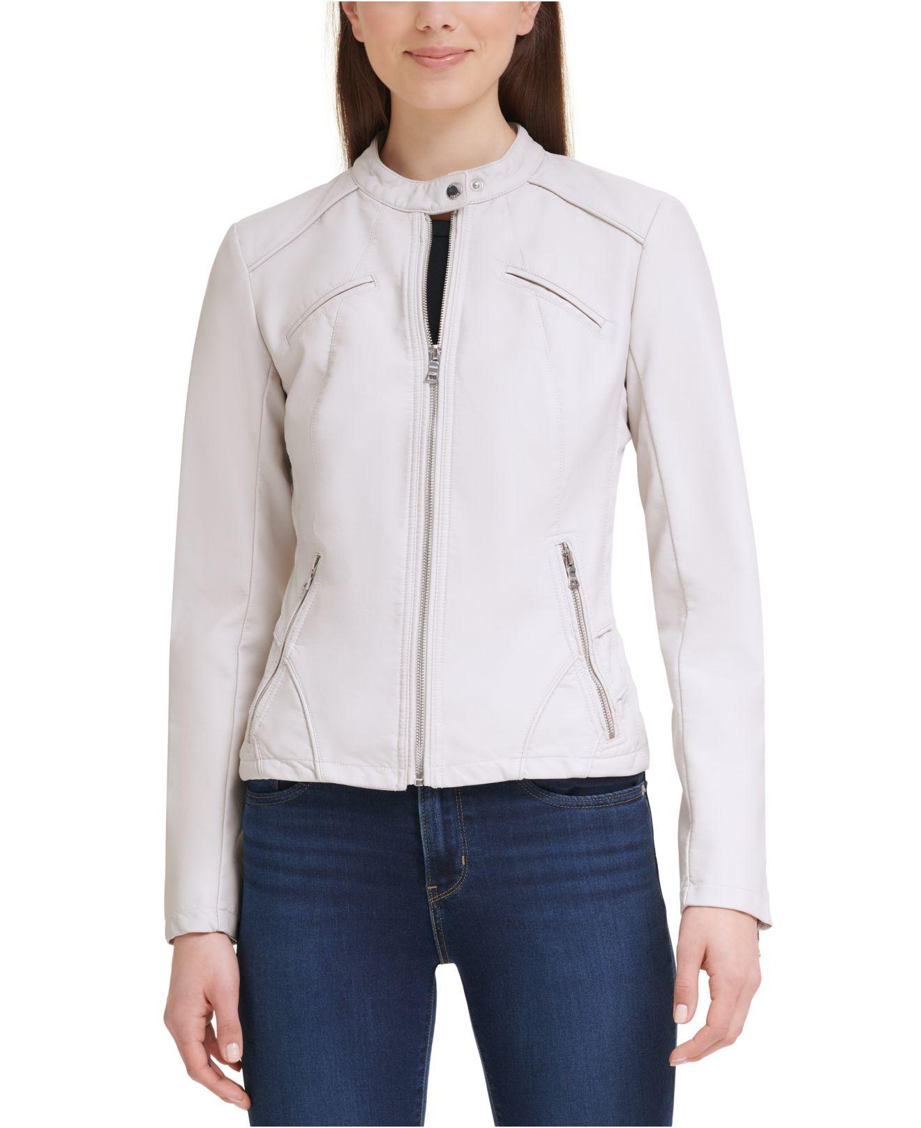 guess cream leather jacket