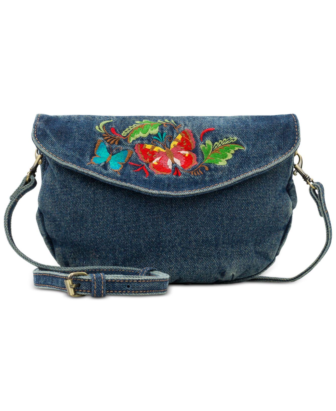 Patricia Nash Healey Small Embroidered Denim Crossbody in Blue Lyst