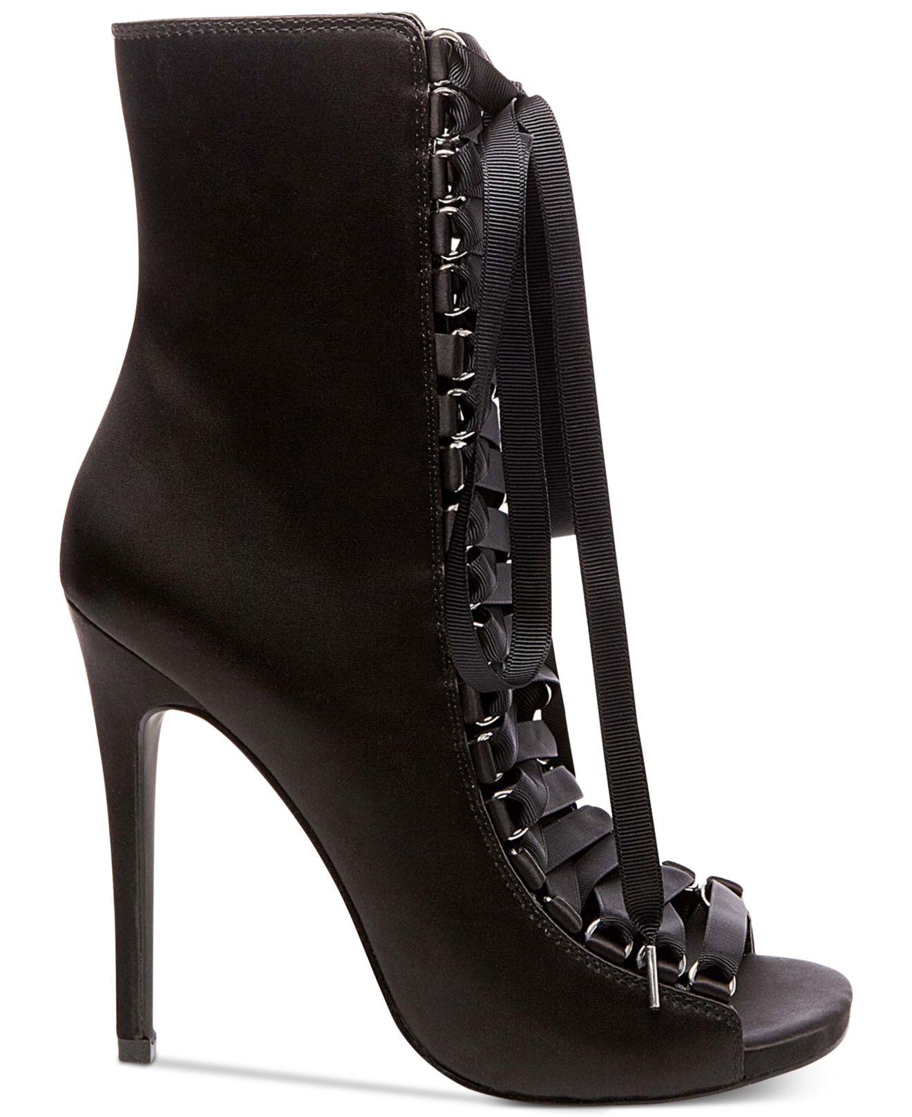 Steve Madden Fuego Lace-up Peep-toe Booties in Black | Lyst