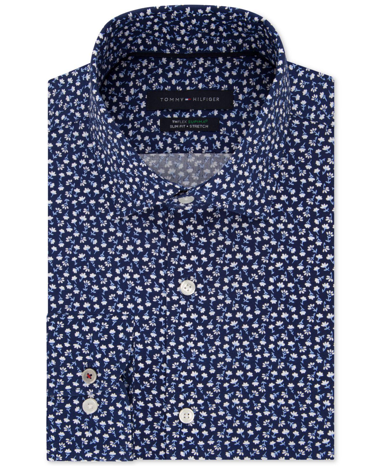 Tommy Hilfiger Cotton Slim-fit Th Flex Non-iron Supima Stretch Floral Dress  Shirt in Blue for Men | Lyst