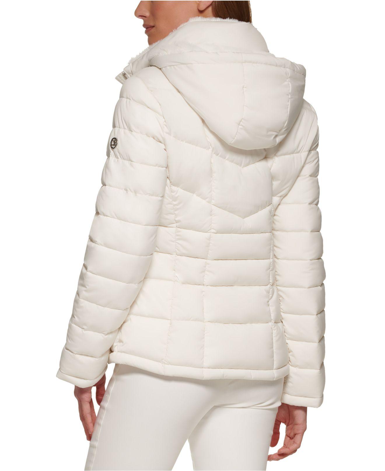 Klein Petite Hooded Puffer Coat, Created For Macy's in Natural |