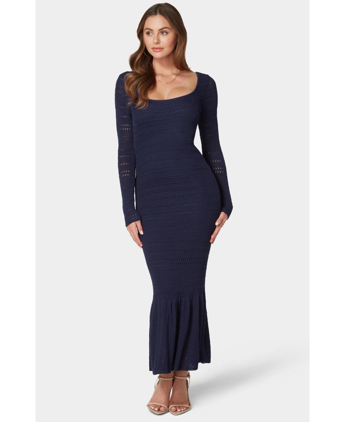 Navy crochet cap sleeve midi dress hot sale