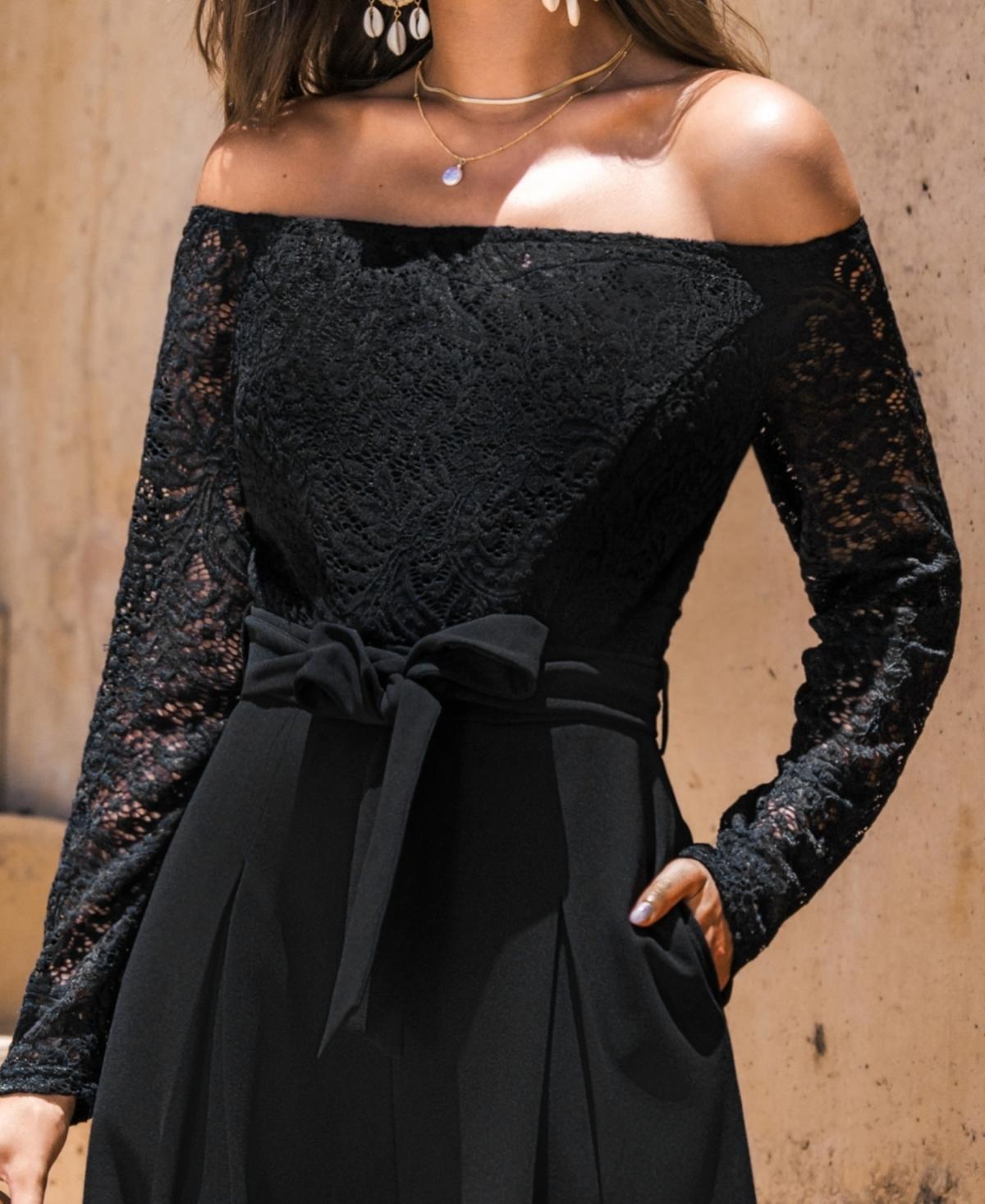 CUPSHE Elegant Lace Off-shoulder Wide-leg Jumpsuit in Black Lyst